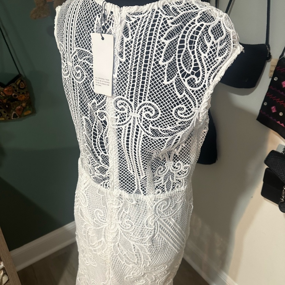 Sheilay White Lace Maxi Dress Mermaid Train Boho Bridal Sleeveless Size Large - Picture 6 of 6